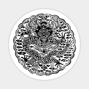 Lino cut - Mythical Korean dragon Magnet